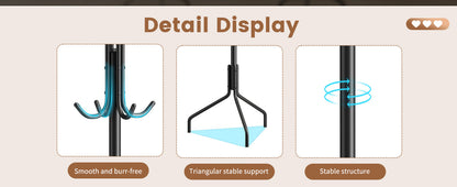 Coat Rack Freestanding Coat Tree Standing Coat and Hat Hanger Jacket Organizer Rack Metal,18.3" L x 18.3" W x 71.5" H, Black